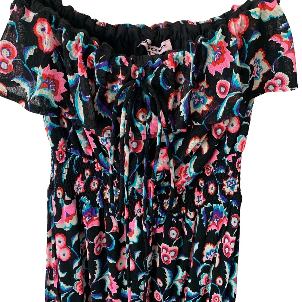 Juicy Couture Tube Maxi Dress Liberty Floral Ruffle Sz M Pink Blue Black Women’s